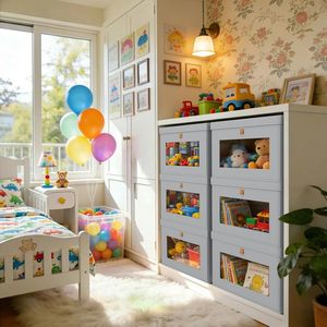 Cubes de rangement pliables en tissu avec fenêtre en PVC et poignées pour l'organisation du placard, bacs de rangement avec couvercles - Product Image 5