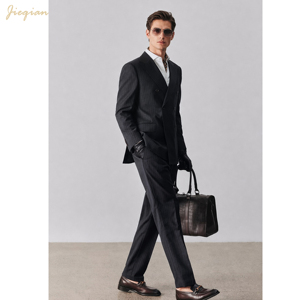 Abito da Uomo su Misura Nero a Righe Sottili |   Smoking da Sposo in Misto Lana Premium a 2 Pezzi |   Abbigliamento Formale Slim Fit per Affari - Product Image 3