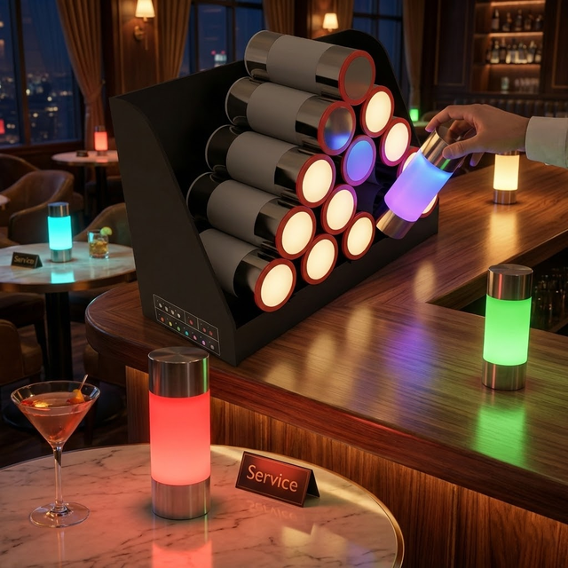 Cordless LED Restaurant Service Lamp Flip Signal Waiter Call Light Portable Rechargeable Table Lamp for Bar Cafe & Lounge Decor