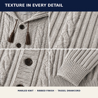 Cardigan en maille torsadée à col en V pour homme, respirant, anti-boulochage, à manches longues, 100 % polyester mélangé, boutonné sur le devant, hiver