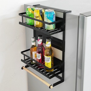 Fridge Organizer Magnetic Shelf Black 2 Tier Hanging <b>Kitchen</b> Storage For Condiments And <b>Paper</b> Towel Roll - Product Image 4