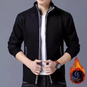 Cardigan à col châle pour hommes, coupe ajustée, pull en tricot torsadé noir, fermeture à glissière, poches anti-boulochage, respirant, hiver - Product Image 4