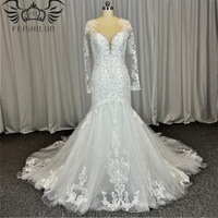 FEISHILUO sur mesure luxe cristal sirène robe de mariée manches longues ivoire robe de mariée dentelle Appliques broderie décoration