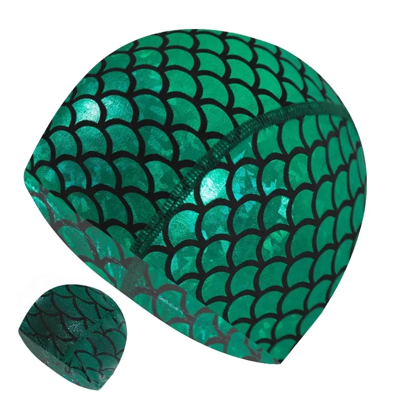 Mermaid Fabric Swimming hat Pool Protect Long Hair Ears Hat Swim Bathing Hats Nylon Green for Women Men Adults