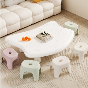 <b>Childrens</b> Plastic Stool Thickened Low Seat For Living Room Bedroom <b>Bath</b> Use Portable Cream Color Matte Finish - Product Image 4