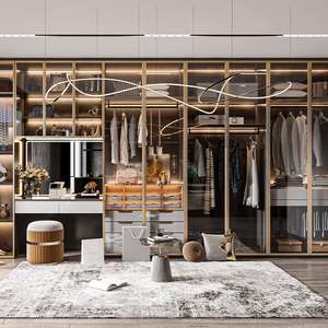 Armarios Empotrados, Muebles de Lujo, Armario de Madera con Espejo para Dormitorios de Mujeres, Armario de Pared para Dormitorio de MDF - Product Image 3