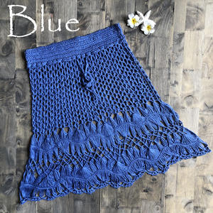 Jupe courte en crochet faite à la main de couleur unie avec cordon de serrage pour les femmes Style décontracté avec taille naturelle pour les vacances d'automne Vêtements de plage - Product Image 3