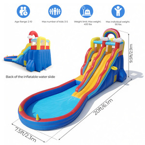 Tobogán Acuático Inflable <span class=keywords><strong>con</strong></span> Temática Arcoíris para Jardín, Combo Inflable <span class=keywords><strong>con</strong></span> Pared de Escalada, <span class=keywords><strong>Piscina</strong></span> de Pelotas, Juego de Lanzamiento de Anillos y Canasta de Baloncesto - Product Image 3