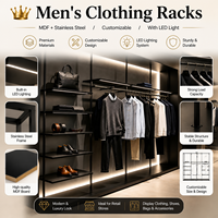 Étagère de présentation pour vêtements pour hommes - Vitrine en acier inoxydable et en verre avec éclairage LED, taille et couleur personnalisables