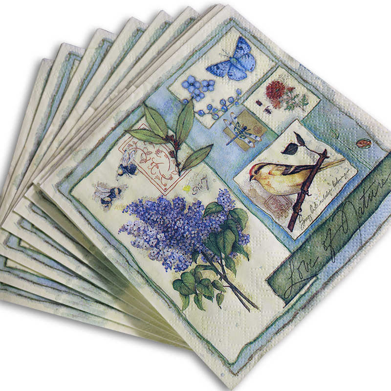 Servilletas de decoración para mesa, servilletas de papel con estampado de pájaros, mariposas, flores, cóctel y boda