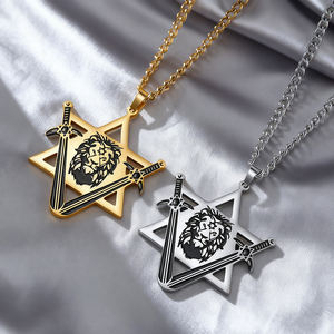 Collar Myshape Victory Swords con León de Judá y Estrella de David, Cadena de Acero Inoxidable, Amuleto de Protección Judaica - Product Image 3