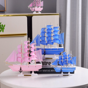 Ornement de bateau à voile en bois Master Gu, modèle bleu méditerranéen, artisanat, décoration pour la maison et le magasin, 7124F - Product Image 2