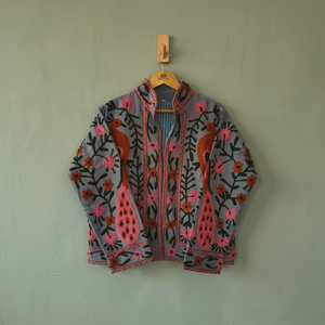 Velvet Knitted Breathable Embroidered Floral Boho Lightweight Blouson <b>Butterfly</b> Collar Full <b>Sleeve</b> Handmade Women's Winter - Product Image 2
