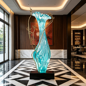 <span class=keywords><strong>Vase</strong></span> Sculpté Artistique en Résine Transparente Turquoise Grande Taille sur Mesure (OEM) avec Branches Métalliques Dorées Forme Irrégulière pour Hall d'Hôtel - Product Image 1