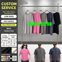 Kaos Polos Premium Ukuran Besar Distressed Snow Wash Unisex 275g Katun Slub dengan Pinggiran Berjumbai dan Belahan Samping Kasual