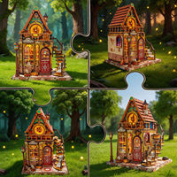 Puzzle 3D DIY Pavillon du Temps, Kit miniature de bibliothèque en bois à assembler, Jouets pour enfants et adultes avec lumière LED