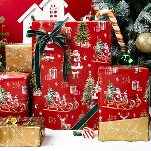 Burymento Christmas <b>Wrapping</b> <b>Paper</b> 17 In X 32.8 Ft Reversible Red Santa Sleigh Trees Design Gift Wrap - Product Image 2