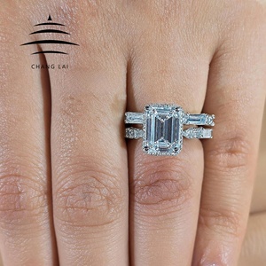 CHANG LAI 3ct cincin tunangan pernikahan tunangan, cincin Lab berlian zamrud Cemerlang <span class=keywords><strong>Platinum</strong></span> emas putih untuk wanita - Product Image 2
