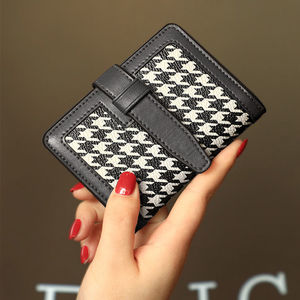 <span class=keywords><strong>Portafoglio</strong></span> da <span class=keywords><strong>donna</strong></span> a scacchiera retrò marrone <span class=keywords><strong>nero</strong></span> con cerniera corta con chiusura aperta in Nylon con fodera leopardata - Product Image 1