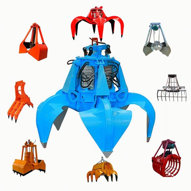 Wireless Remote Control Cylinder Hydraulic Excavator Grapple Four Bucket Scrap Wood Claw Orange Grab