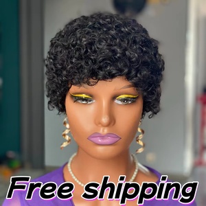 Perruques Courtes Bouclées Faites à la Main 100% Cheveux Humains Vierges Brésiliens - Haute Densité Noir Mélangé Style Africain Grade 12A Vente en Gros - Product Image 1
