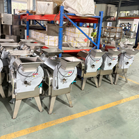 Commerciële multifunctionele groente- en fruitsnijder met motor 1500W voor komkommerreepjes, aardappel-, radijs- en zoete aardappelblokjes.