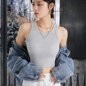 Top corto sin mangas de punto para mujer con sujetador incorporado, ideal para verano, venta al por mayor y personalización. - Product Image 3