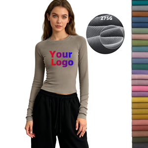 TKAN467 Nouveautés Ventes Flash Hauts à manches longues pour femmes avec logo personnalisé, t-shirts à manches longues, coton doux, col rond, coupe ajustée, tendance - Product Image 1