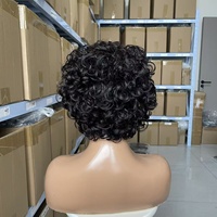 Perruques courtes de luxe, coupe pixie, densité 180%, bouclées lâches, 8 pouces, sans dentelle, entièrement fabriquées à la machine