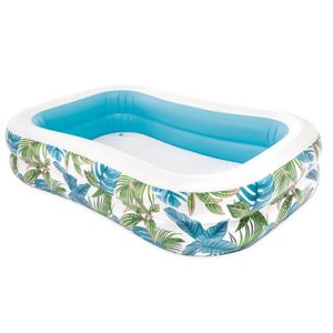 Piscina Elevada <span class=keywords><strong>Rectangular</strong></span> <span class=keywords><strong>Inflable</strong></span> <span class=keywords><strong>INTEX</strong></span> 57177NP con Diseño de Hojas Tropicales, Estructura de Tres Anillos, 2.29m X1.52mx48cm - Product Image 1