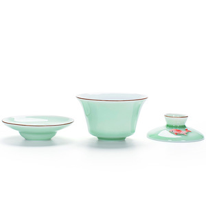 Bambus Celadon coperchio ciotola <span class=keywords><strong>Kung</strong></span> <span class=keywords><strong>fu</strong></span> tè Gaiwan ceramica pesce tre tazze ciotola da tè produttori all'ingrosso per il tè - Product Image 4