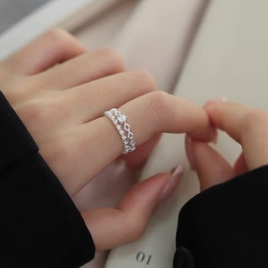 S925 Sterling <b>Silver</b> Crown <b>Ring</b> For Women <b>Adjustable</b> Index Finger Jewelry Pave Setting Everyday Wear - Product Image 1