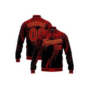 Veste universitaire personnalisée pour homme, noire et rouge, avec impression par sublimation, motif lettres, col rabattu, tenue décontractée pour l'automne - Product Image 1