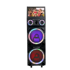 2021 New Smart System Touch Screen Bt Multifunction WIFI Video Trolley Speaker With 14 Inch Karaoke Party Pa Speaker Wood Active