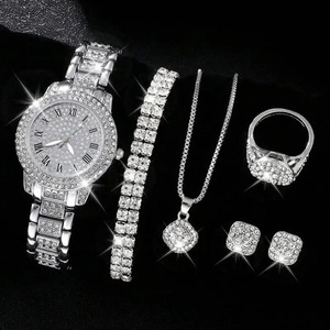 E-5女性の新しい流行の金メッキチェーンダイヤモンドウォッチとブレスレットセットテニスチェーンラッキーチャームとE-3 - Product Image 5