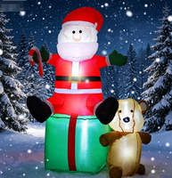Père Noël gonflable assis sur une boîte cadeau avec un ours et une canne en sucre, décoration lumineuse de jardin de Noël pour la fête des fêtes, accessoire de présentation