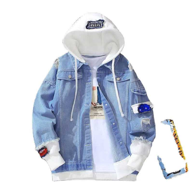 2022 Hot Sale spring and autumn mens fashion cool denim jacket with hoodie