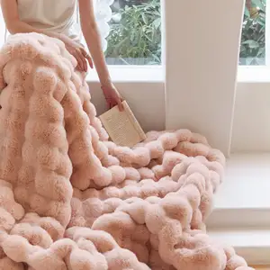 Benutzer definierte Fuzzy flauschige minky weiche Doppels chicht Großhandel Bett Luxus Plüsch Kaninchen Kunst pelz Decken für Couch Sofa Winter