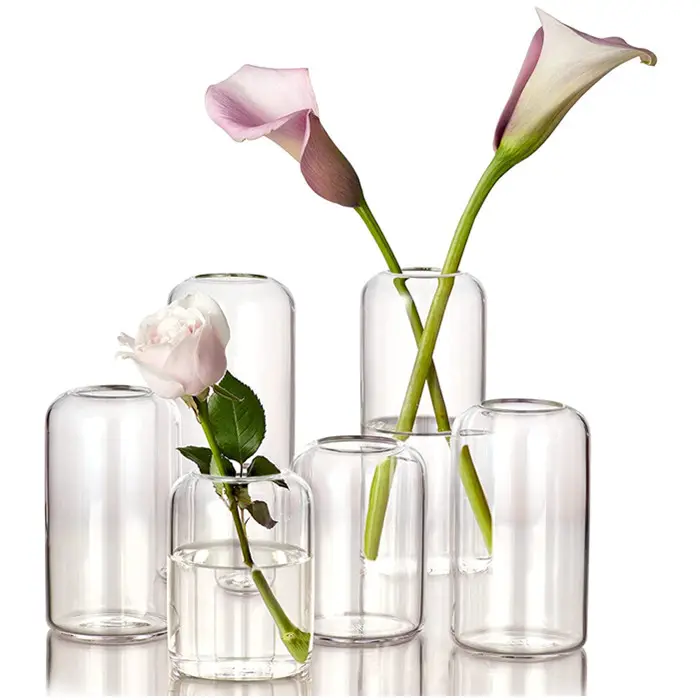 현대 유리 실린더 유리 클리어 버드 꽃병 대량 장식 작은 꽃
