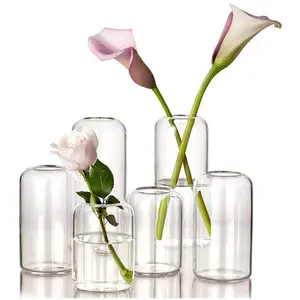 Modern Glass Cylinder Glass Clear Bud Vase Bulk for Decorative Small Flower