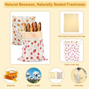 Large Beeswax <b>Bags</b> for Homemade Breads 2-in-1 Bread Baking Beeswax Bread <b>Bags</b> for Sourdough with Removable inner - Product Image 4