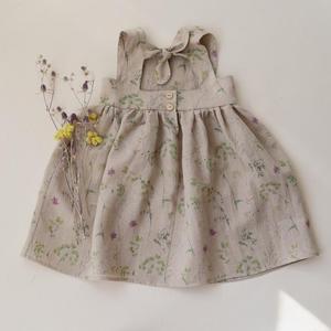 Vintage Floral Cotton Linen Girls Sleeveless Dress Shoulder Tie V Shape Toddler Summer Dress - Product Image 3