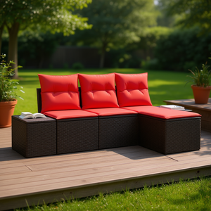 Ensemble de canapés en polyrotin synthétique brun moderne avec coussins, meubles de patio extérieur, sièges pour 4 personnes, design contemporain - Product Image 2