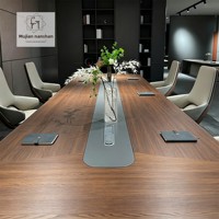 HYZ-284X Table de conférence moderne minimaliste en bois de frêne massif, capacité 10 personnes, avec prise et lampe de bureau, livraison porte-à-porte