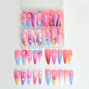 96 <span class=keywords><strong>faux</strong></span> ongles à presser Y2K couleur <span class=keywords><strong>bonbon</strong></span> dégradé, avec fleurs 3D en acrylique et nœuds, longs stilettos, couverture complète - Product Image 6