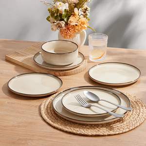 Service de table en grès EKA 12 pièces, service de table en céramique à glaçure réactive, service de table en porcelaine écologique - Product Image 2