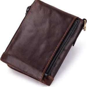 Men's Vintage Bifold Chain <b>Wallet</b> Real Leather <b>RFID</b> <b>Blocking</b> Double Zipper Coin Pocket Purse Anti-Theft Chain <b>Wallet</b> - Product Image 6