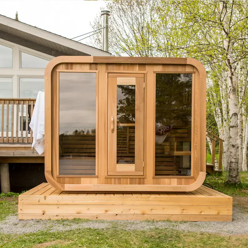 New design Canadian hemlock or red cedar cube outdoor sauna room Professional customization