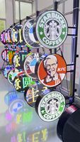 Boîte à lumière LED circulaire entièrement automatique avec logo personnalisé, panneau publicitaire rotatif double face pour extérieur, boîte à lumière murale suspendue