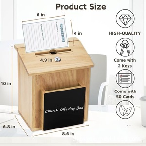 Boîte à suggestions en bois carrée murale avec serrure et fente pour le rangement de clés, idéale pour le bureau - Product Image 5